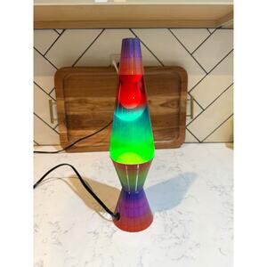 Lava, Tri-Colored Lamp Rainbow White Wax, Clear Liquid, Globe, Hand Painted Base